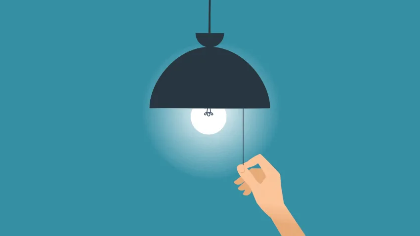 Illustration of a hand pulling the cord of a hanging lamp