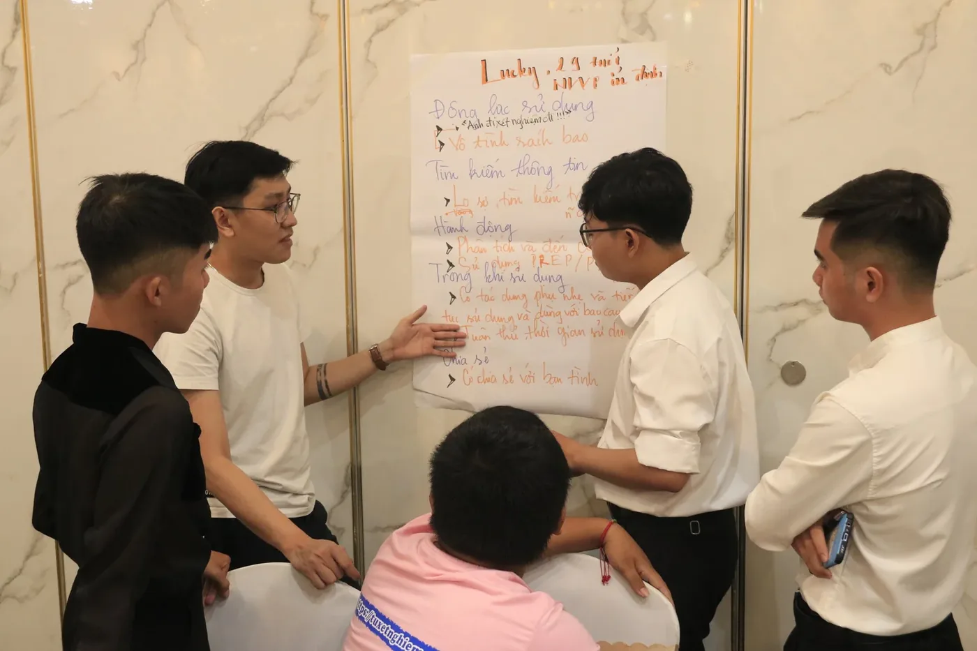 Participants brainstorming around a flip chart at the LIFE Centre workshop